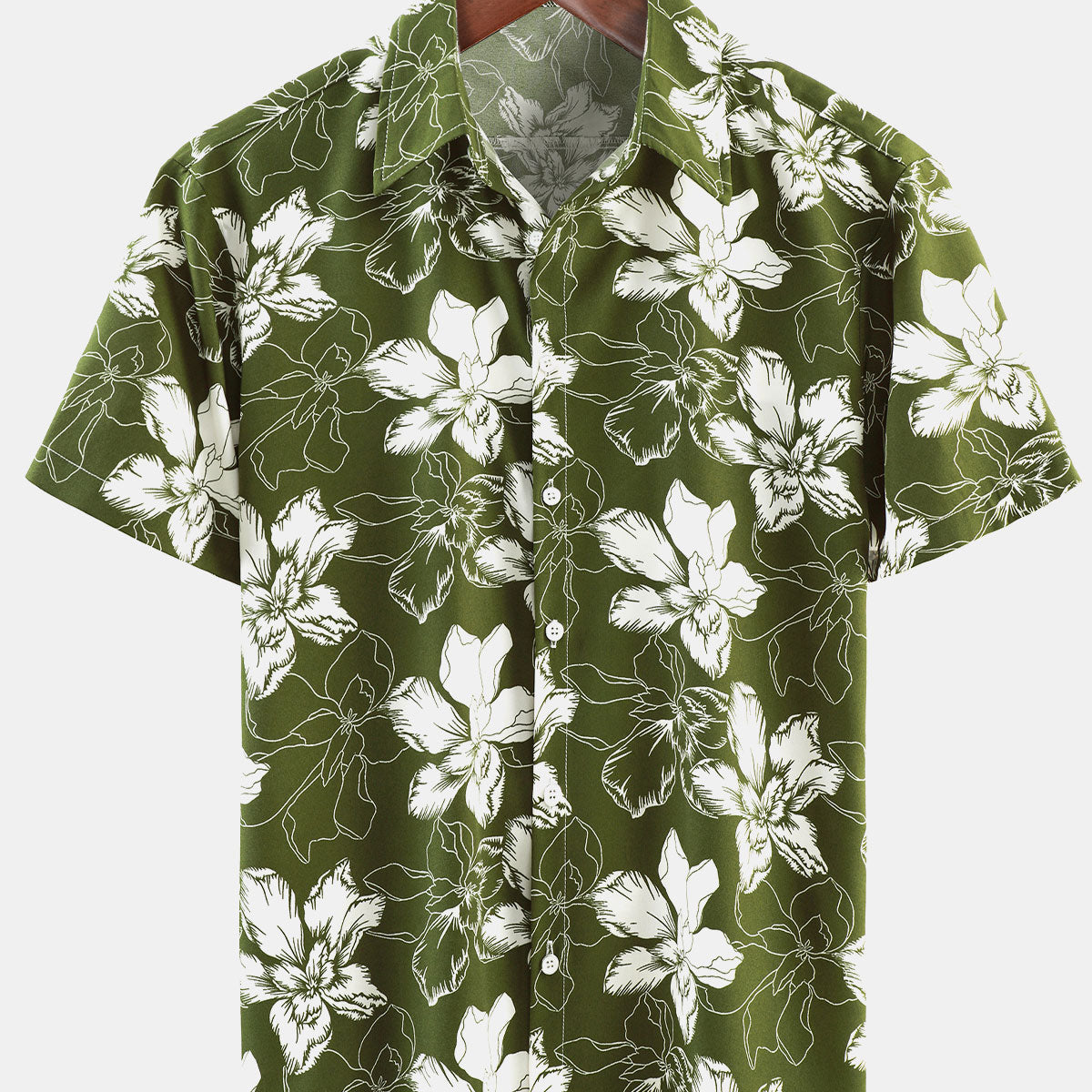Chemise hawaïenne à manches courtes pour hommes, motif floral, plage, vert, été