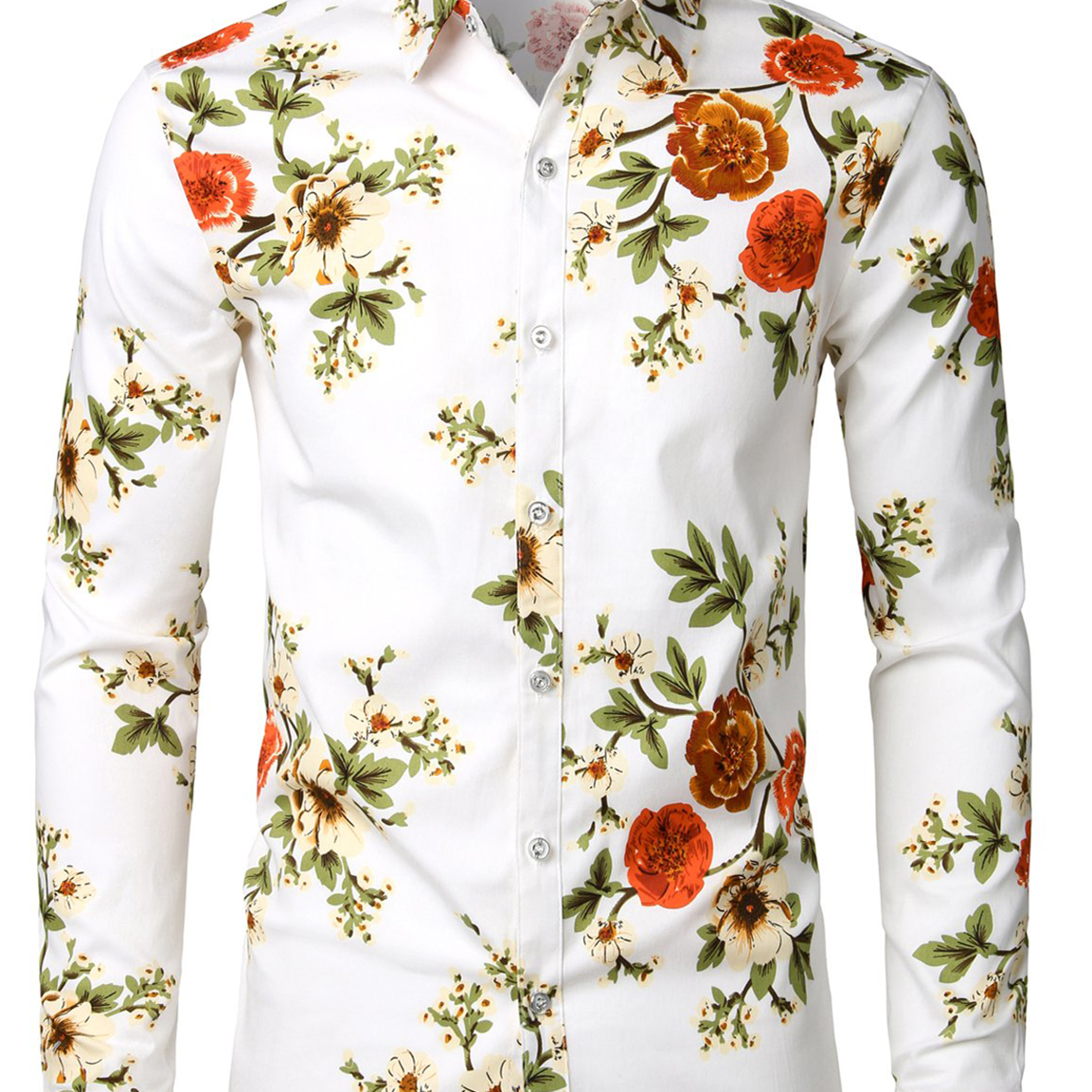 Chemise boutonnée décontractée en coton blanc à manches longues pour hommes