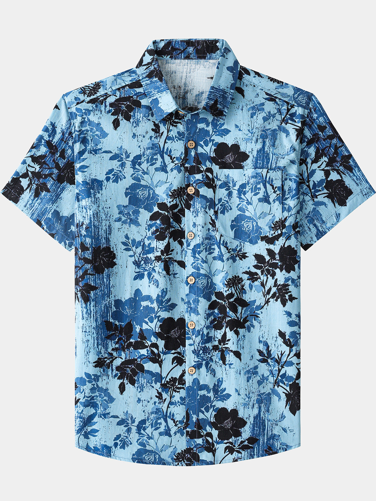 Chemise Homme Motif Floral Bleu Clair Vintage