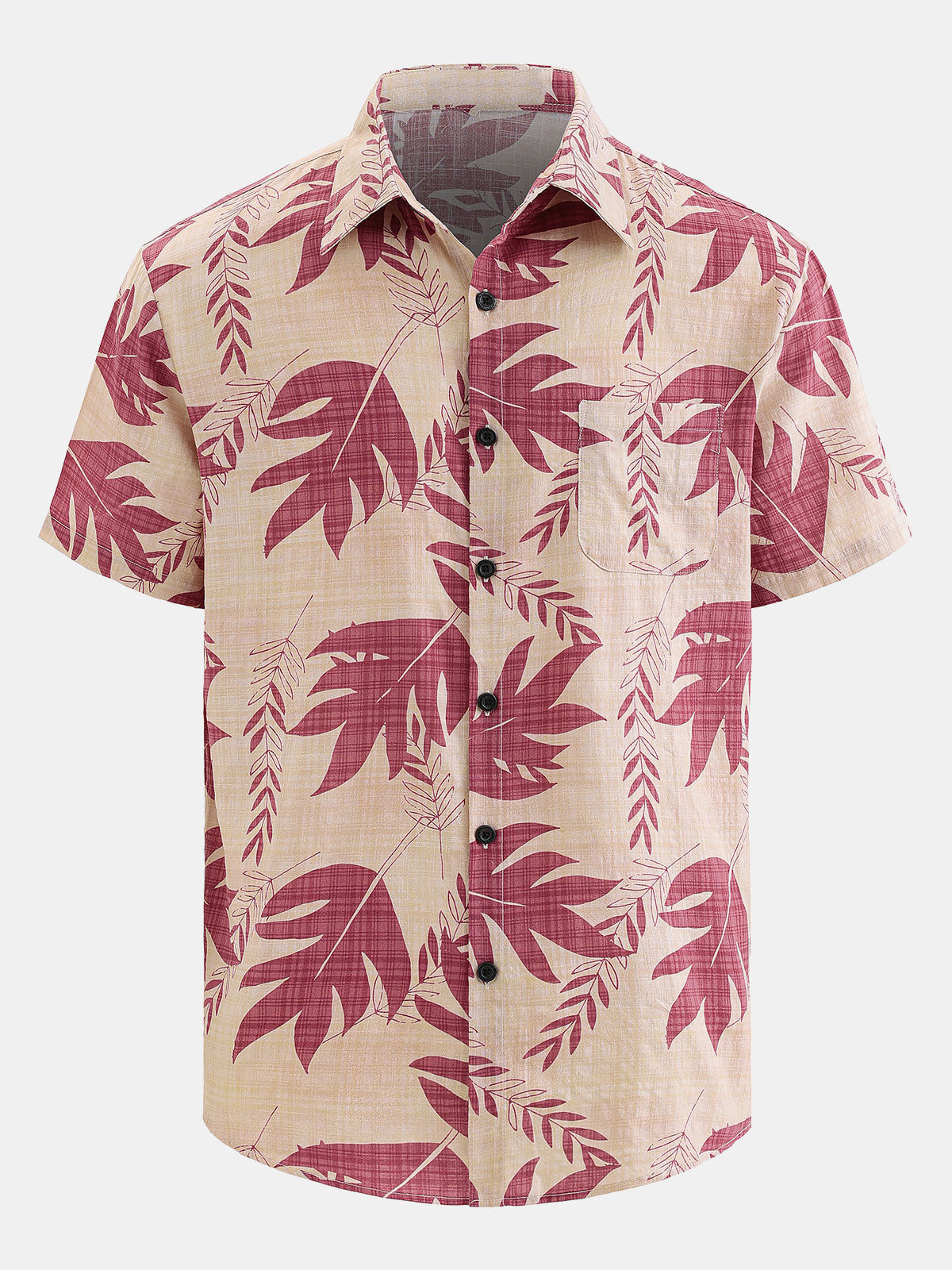 Chemise hawaïenne respirante à manches courtes et imprimé feuilles pour homme