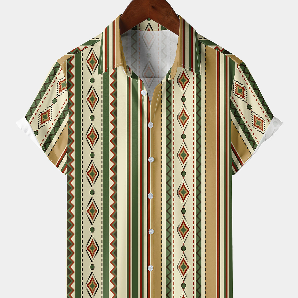 Chemise à manches courtes décontractée à rayures verticales ethnique Western Vintage boutonnée rétro aztèque pour hommes