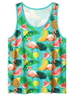 Chemise hawaïenne sans manches flamant rose et fruits pour hommes Débardeurs de vacances d'été