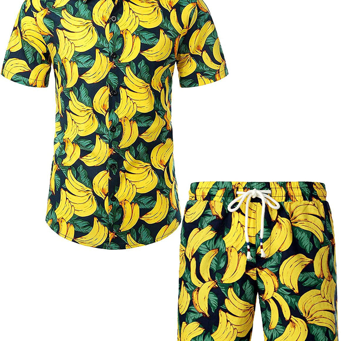 Ensemble chemise et short hawaïen en coton imprimé citron pour hommes, fruits tropicaux