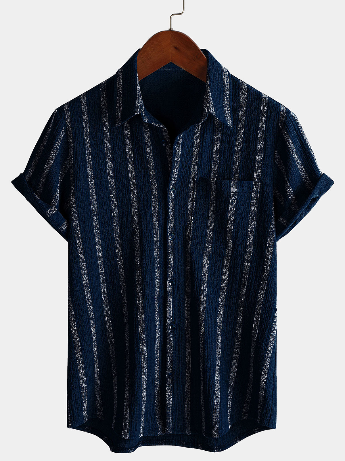 Chemise hawaïenne d'été à manches courtes et boutons pour homme, avec poche et rayures