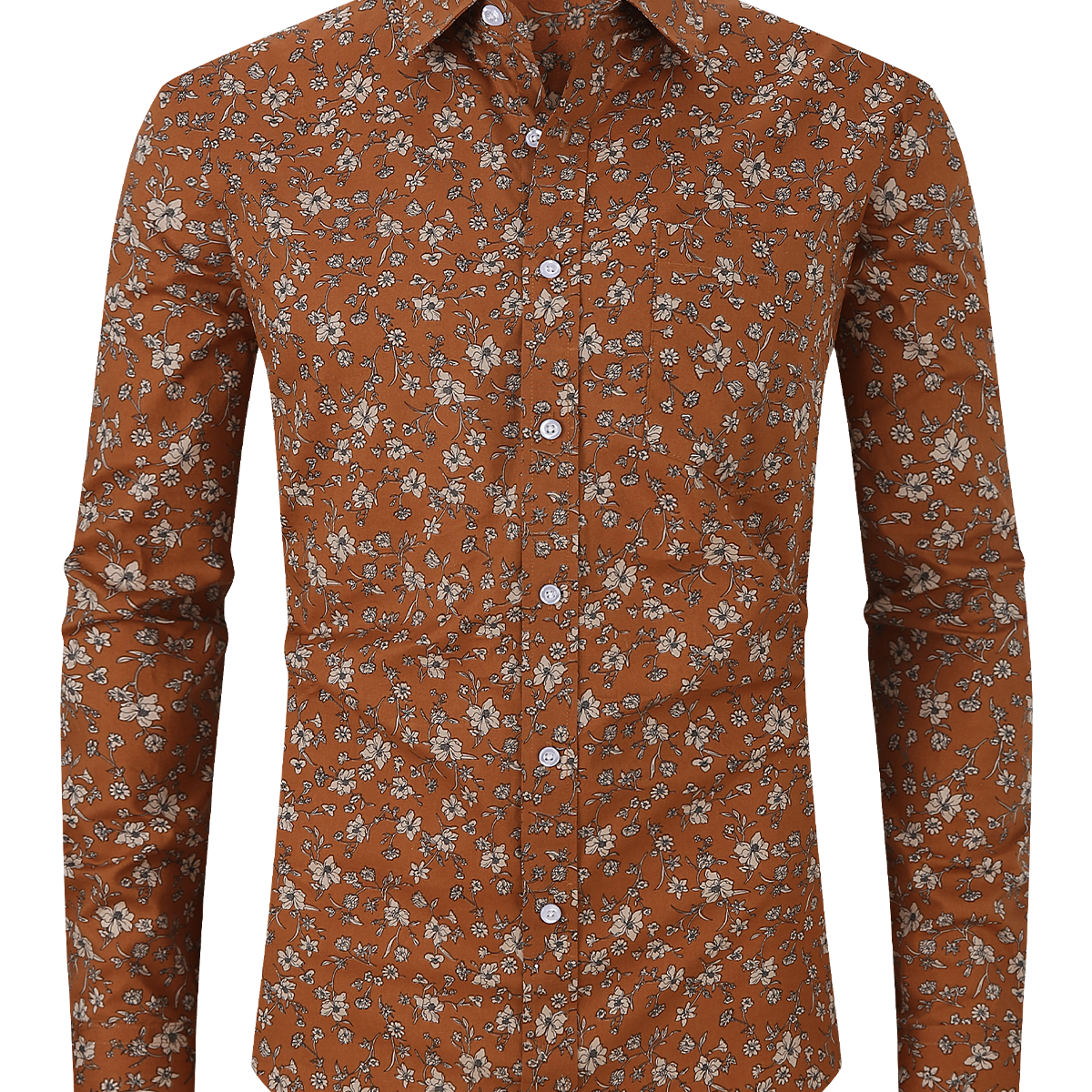 Chemise habillée à manches longues vintage marron à imprimé floral pour hommes