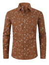 Chemise habillée à manches longues vintage marron à imprimé floral pour hommes