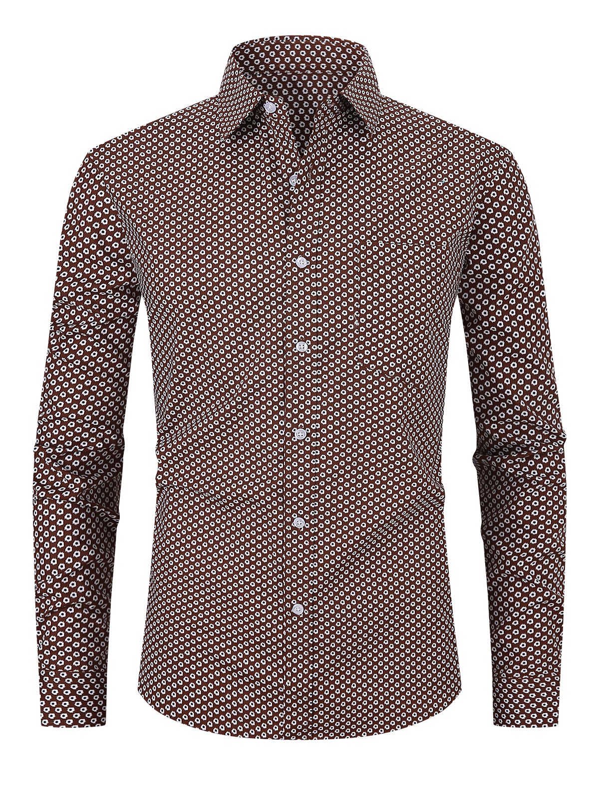 Chemise habillée à manches longues vintage marron à imprimé décontracté pour hommes
