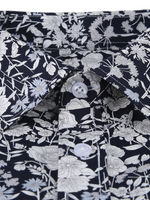 Chemise de ville noire à manches longues décontractée à imprimé floral vintage pour hommes