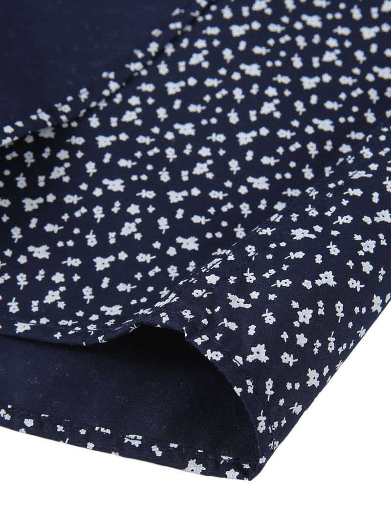 Chemise à manches longues boutonnée bleu marine à imprimé floral pour hommes
