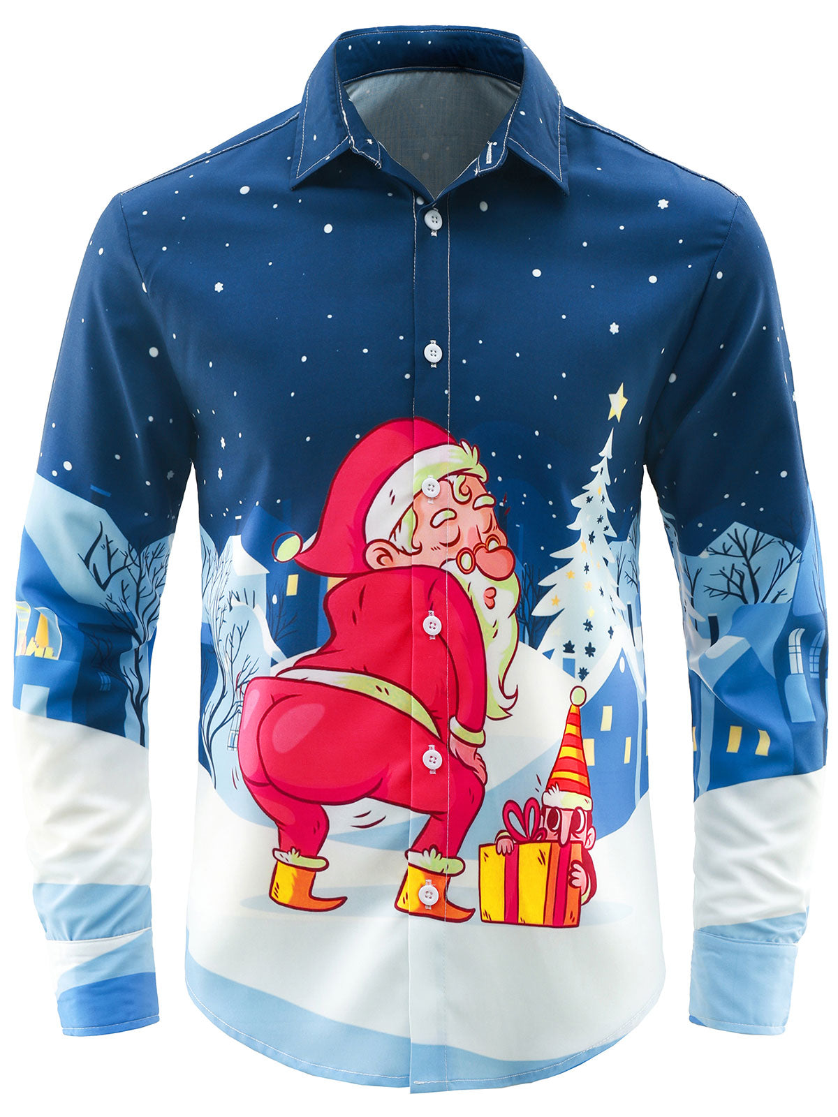 Chemise à manches longues boutonnée pour homme avec motif de Père Noël drôle et moche