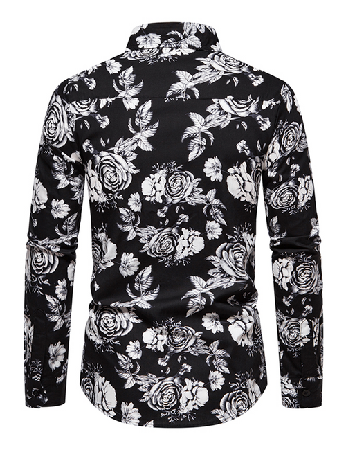Chemise habillée boutonnée à manches longues pour hommes, 100% coton, imprimé Floral Rose