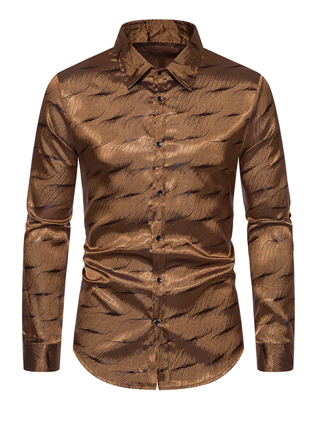 Chemise habillée décontractée à manches longues en jacquard disco boutonnée pour hommes
