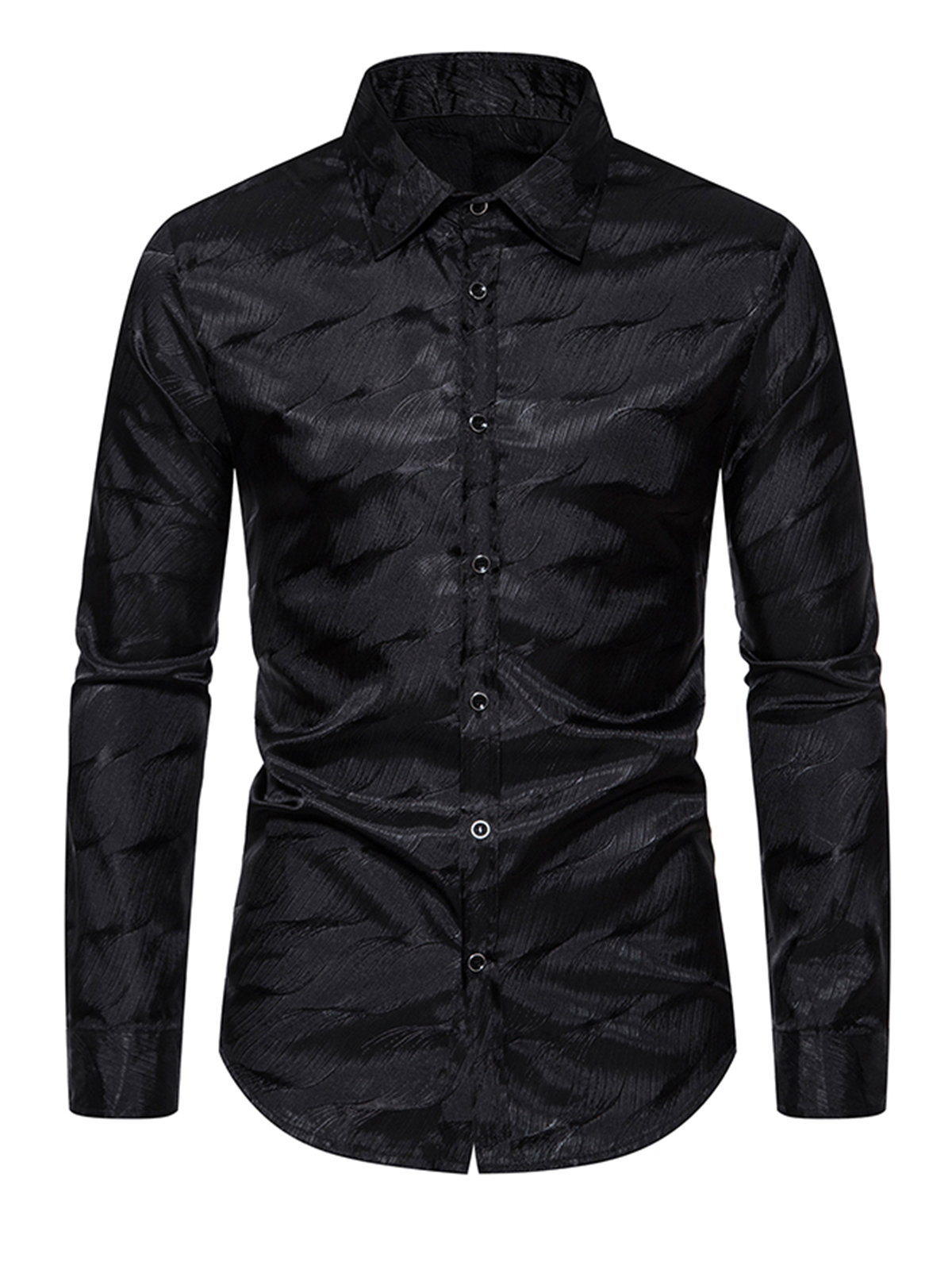 Chemise habillée décontractée à manches longues en jacquard disco boutonnée pour hommes