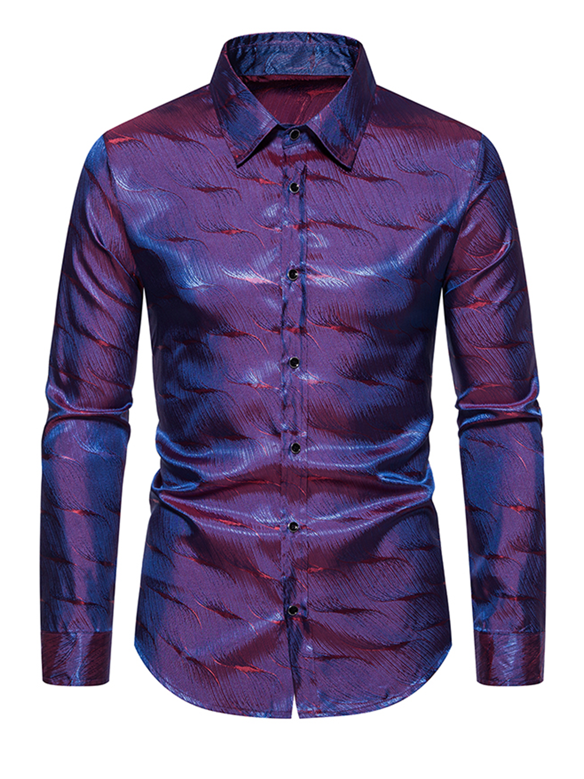 Chemise habillée décontractée à manches longues en jacquard disco boutonnée pour hommes