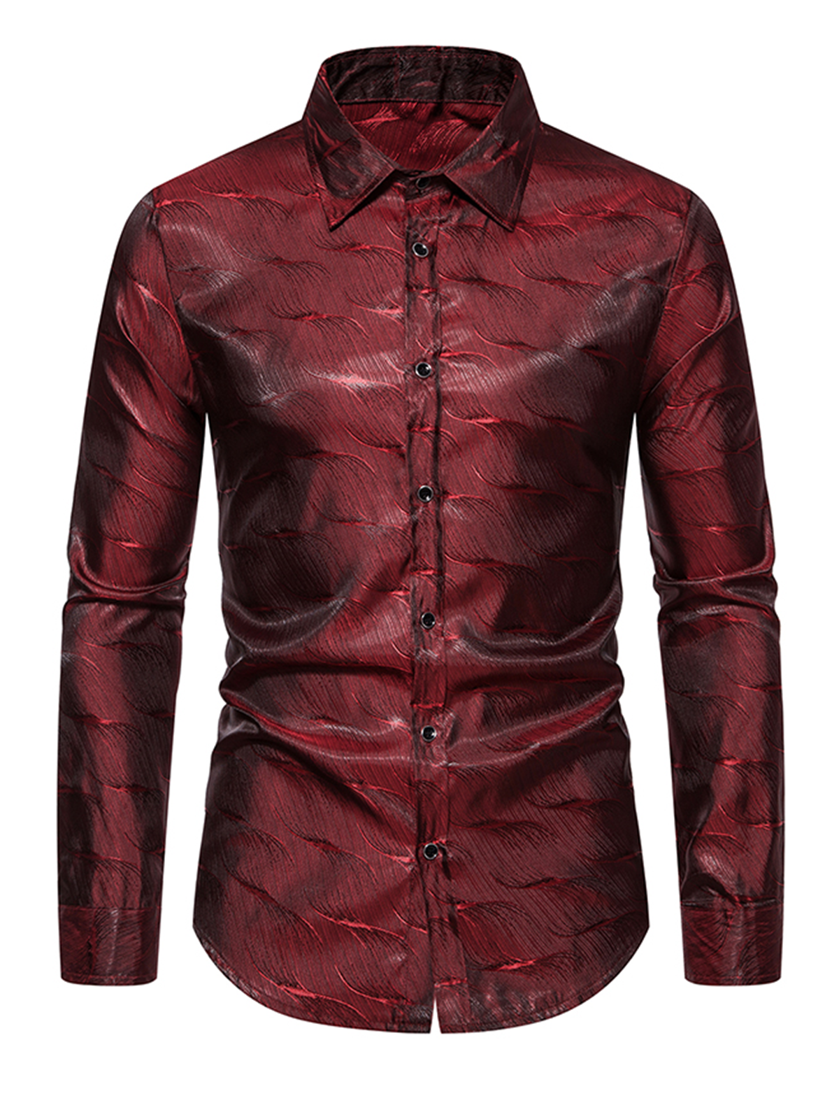 Chemise habillée décontractée à manches longues en jacquard disco boutonnée pour hommes