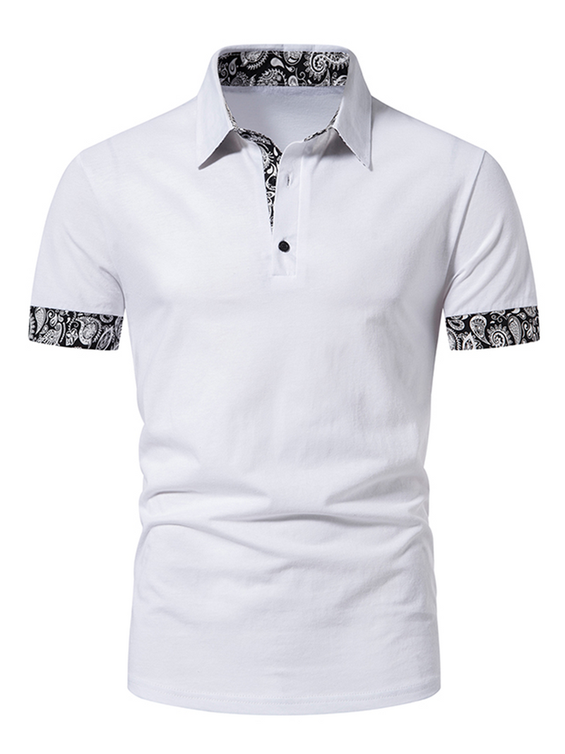 Polo à manches courtes en coton à imprimé cachemire pour hommes