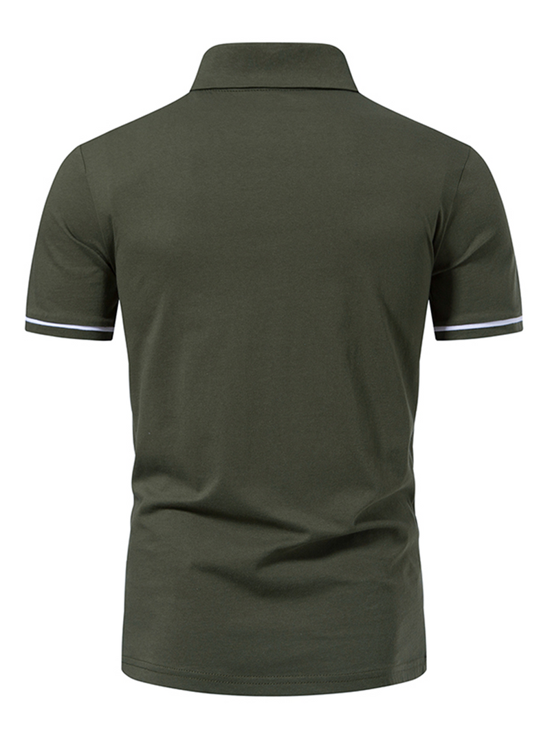 Polo de sport à manches courtes en coton à fermeture éclair pour hommes de couleur unie