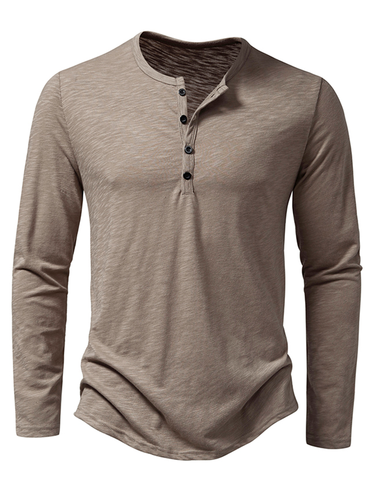 T-shirt décontracté à col Henley pour hommes, couleur unie