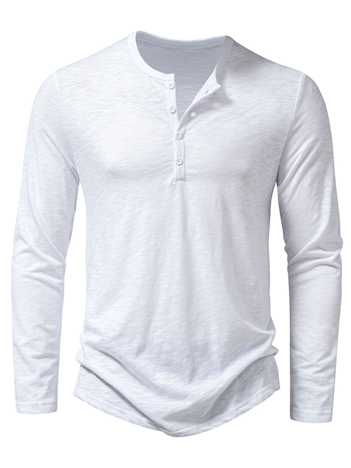 T-shirt décontracté à col Henley pour hommes, couleur unie