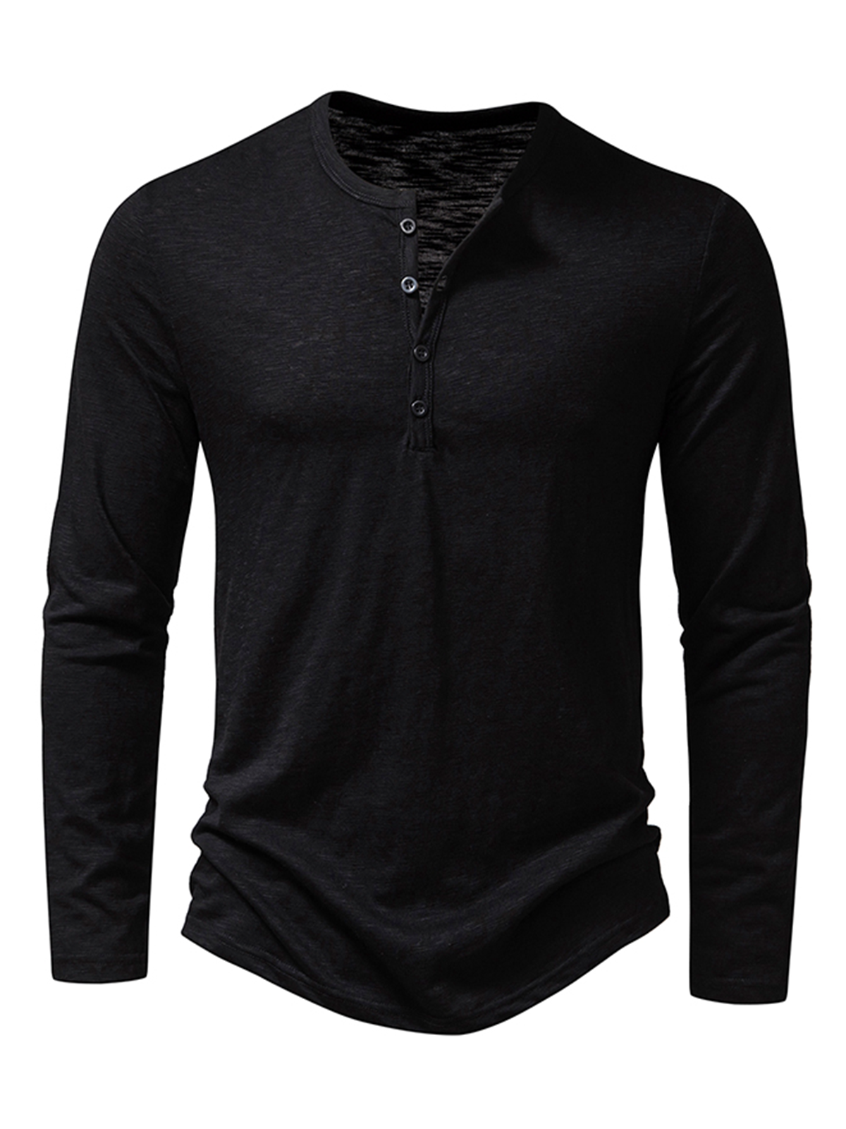 T-shirt décontracté à col Henley pour hommes, couleur unie
