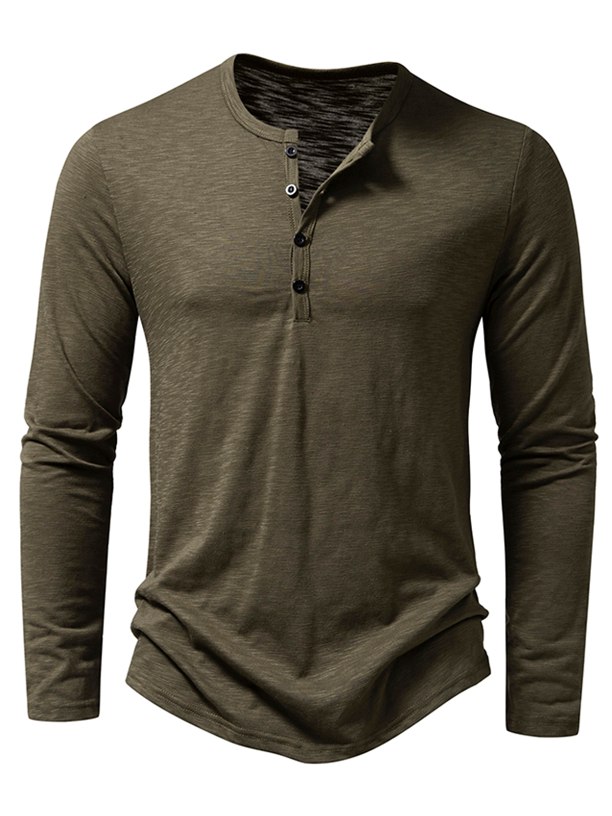T-shirt décontracté à col Henley pour hommes, couleur unie