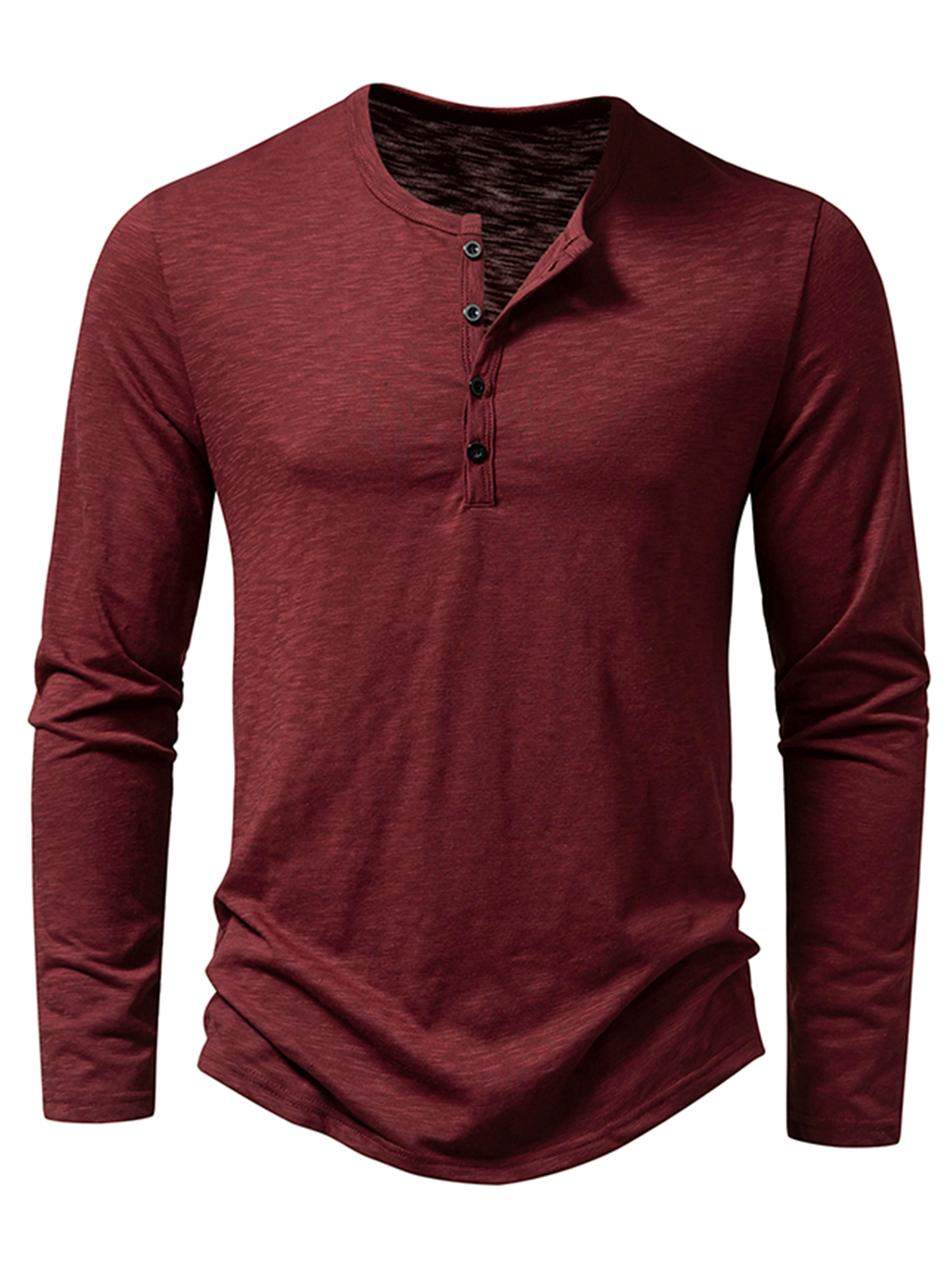 T-shirt décontracté à col Henley pour hommes, couleur unie