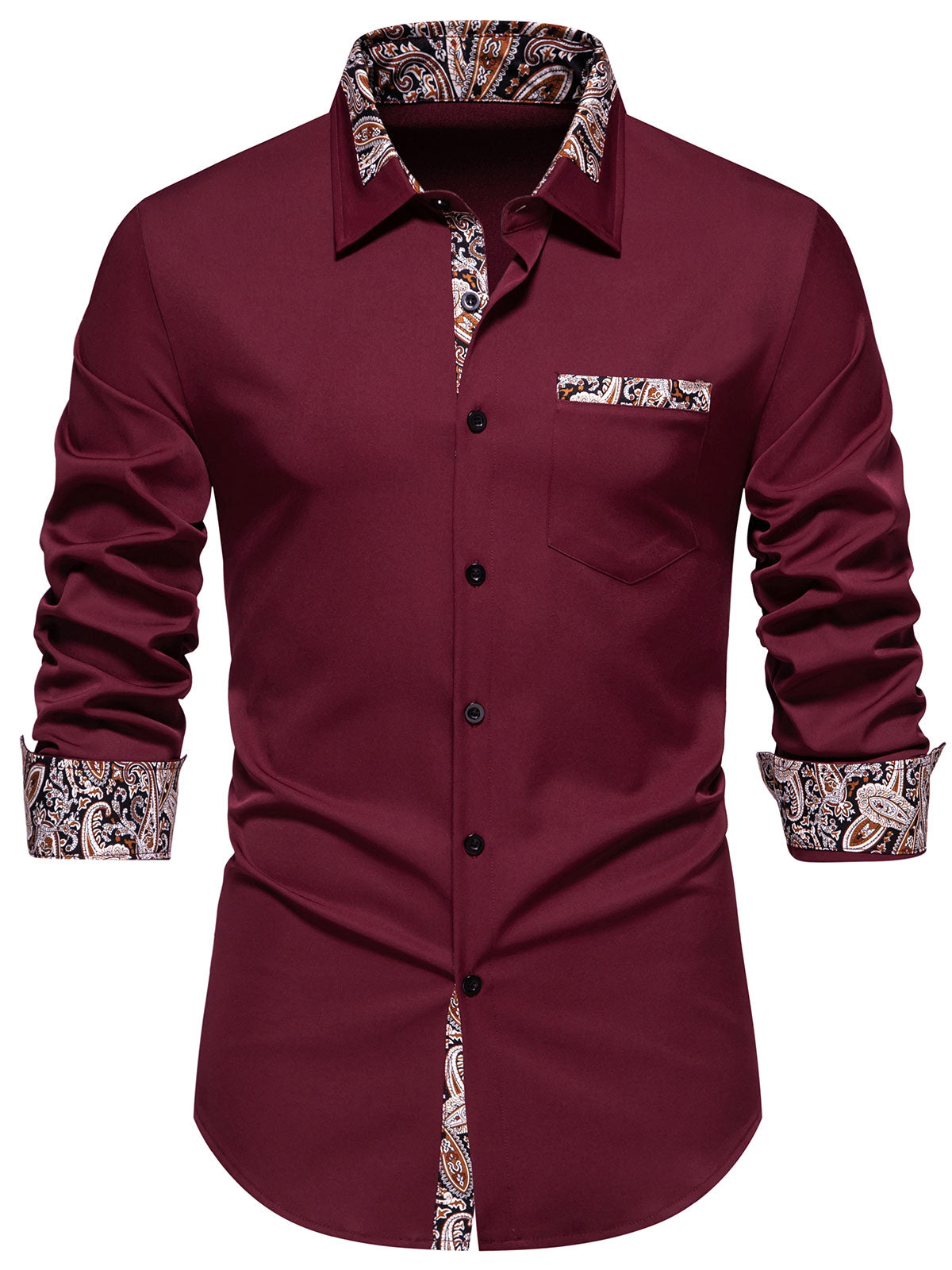 Chemise boutonnée à manches longues et imprimé cachemire colorblock pour homme