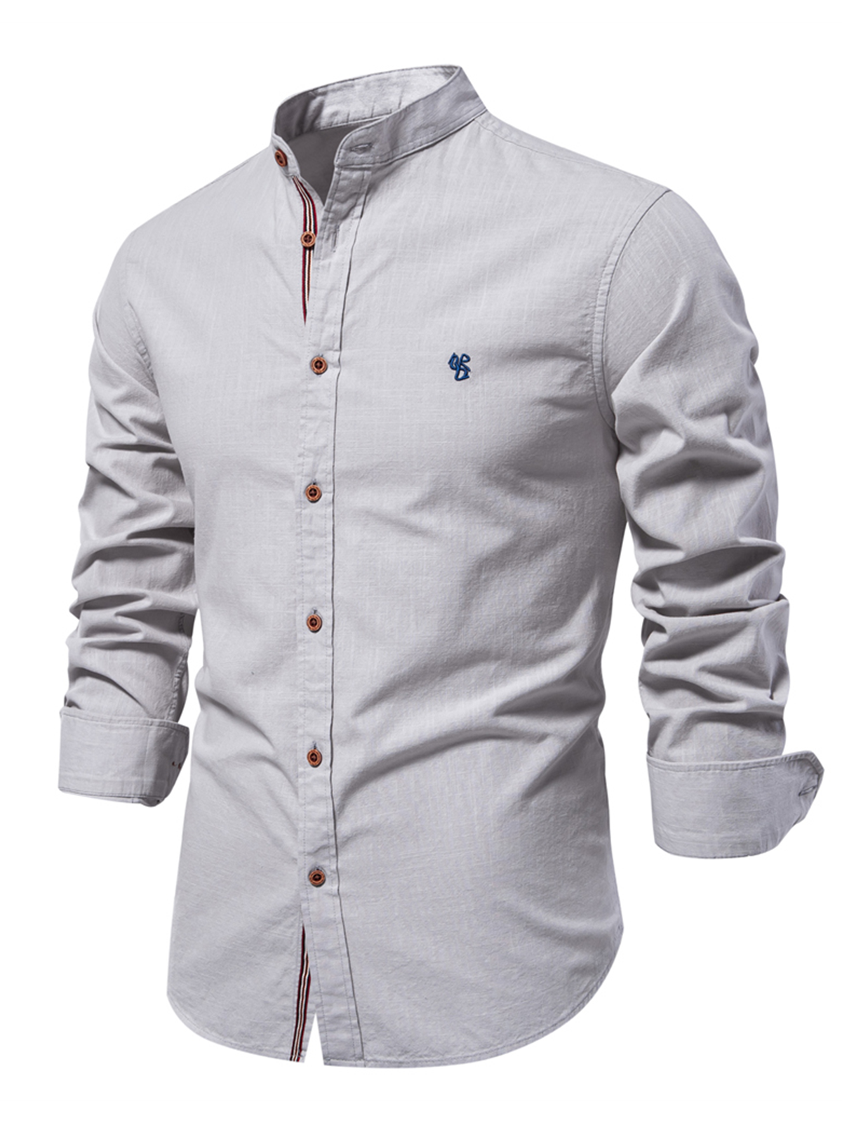 Chemise boutonnée à manches longues 100% coton de couleur unie pour hommes