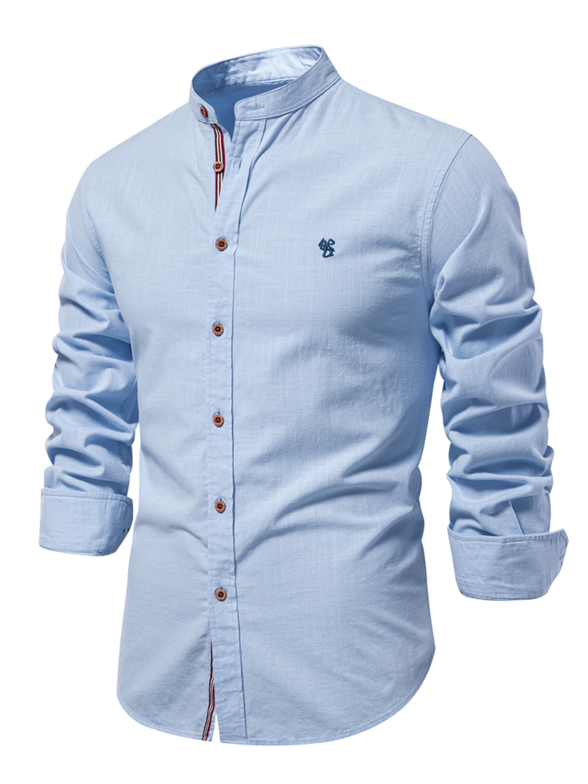 Chemise à manches longues boutonnée en coton de couleur unie respirante pour hommes