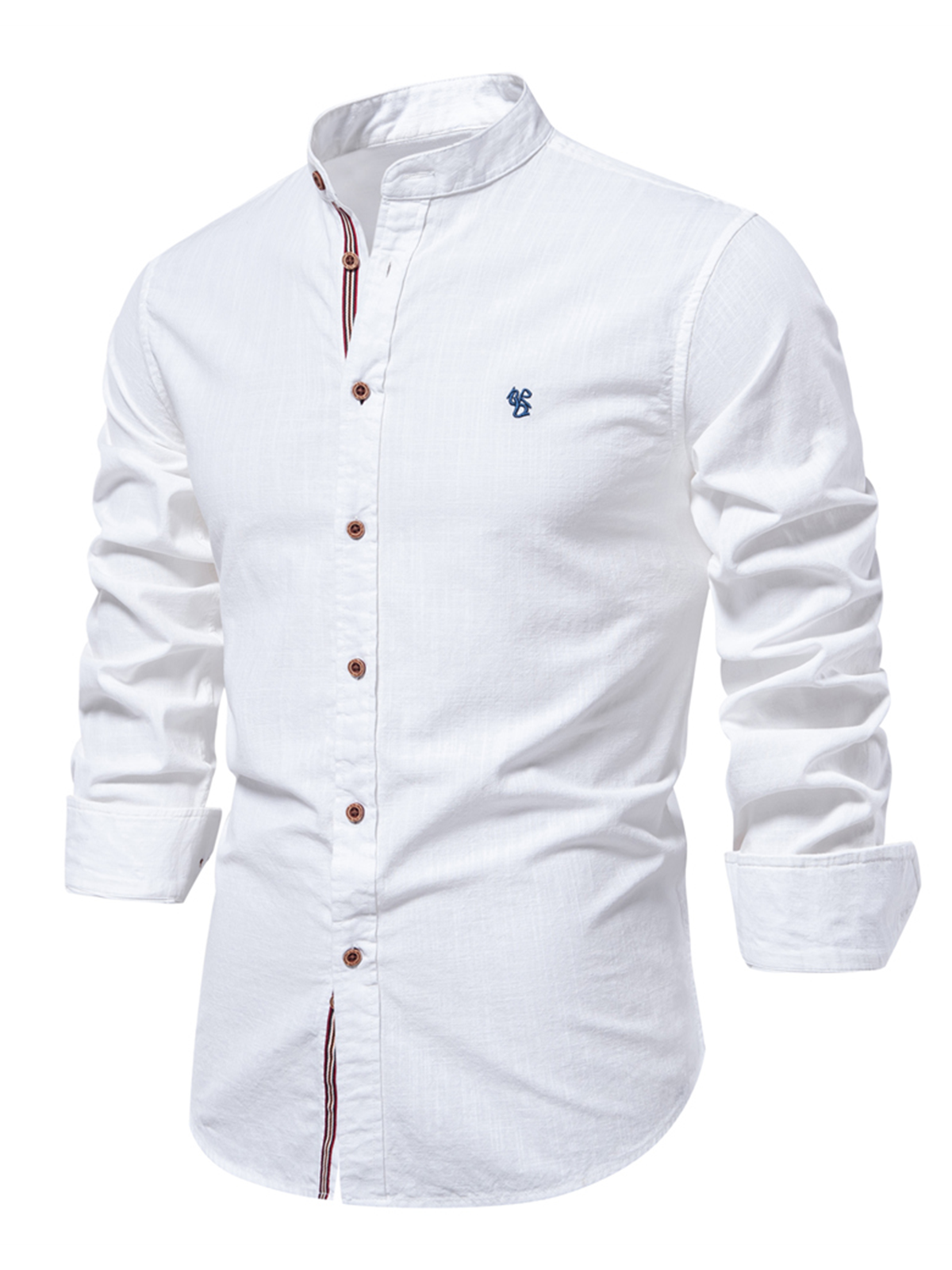 Chemise boutonnée à manches longues 100% coton de couleur unie pour hommes