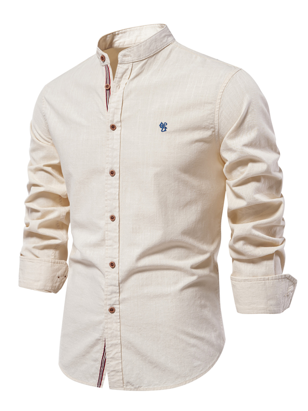 Chemise boutonnée à manches longues 100% coton de couleur unie pour hommes