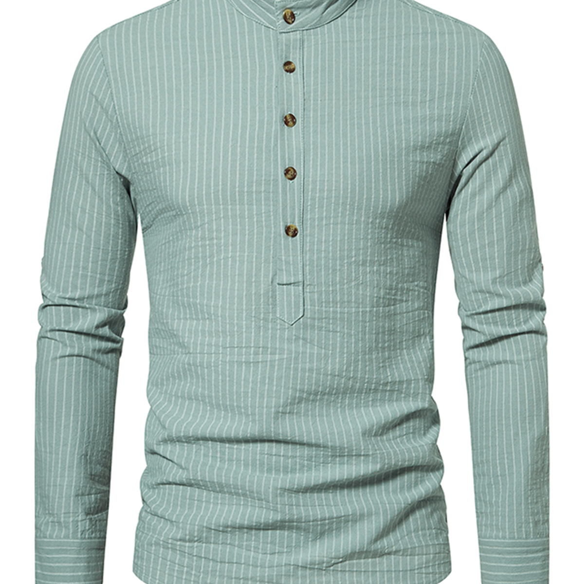 Chemise à manches longues 100 % coton à rayures verticales à col Henley pour hommes