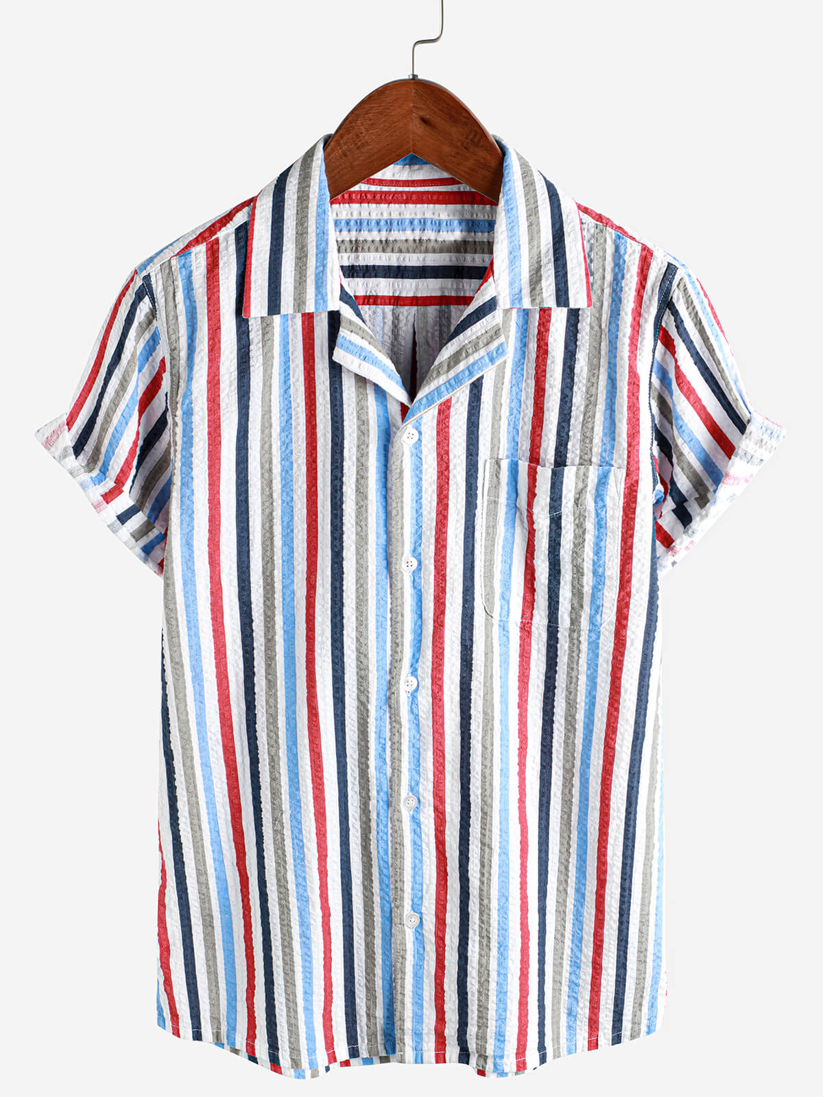 Chemise décontractée à manches courtes pour hommes, 100% coton, avec poche rayée, vacances hawaïennes, boutonnée