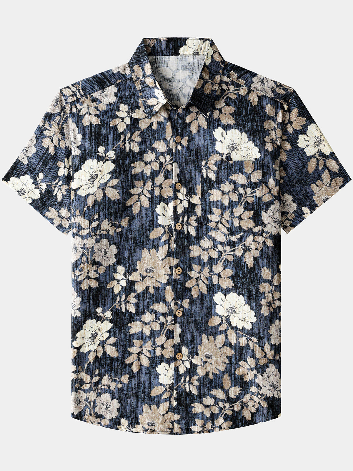Chemise Homme à Imprimé Floral Vintage Boutonnée Respirante Décontractée Manches Courtes