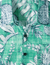 Homme Plage Tropical Ananas Imprimé Poche Cool Manches Courtes Chemise Hawaïenne Verte