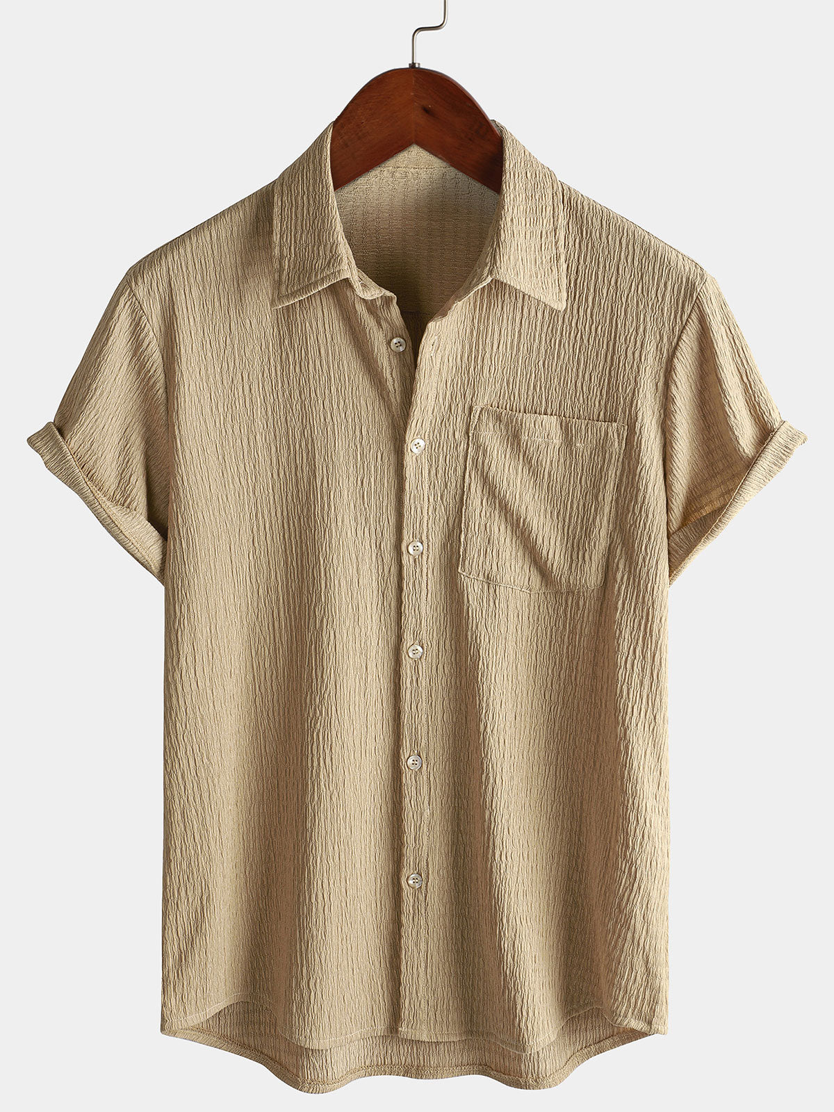 Chemise d'été décontractée à manches courtes et poches pour homme, couleur unie