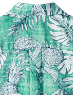 Homme Plage Tropical Ananas Imprimé Poche Cool Manches Courtes Chemise Hawaïenne Verte