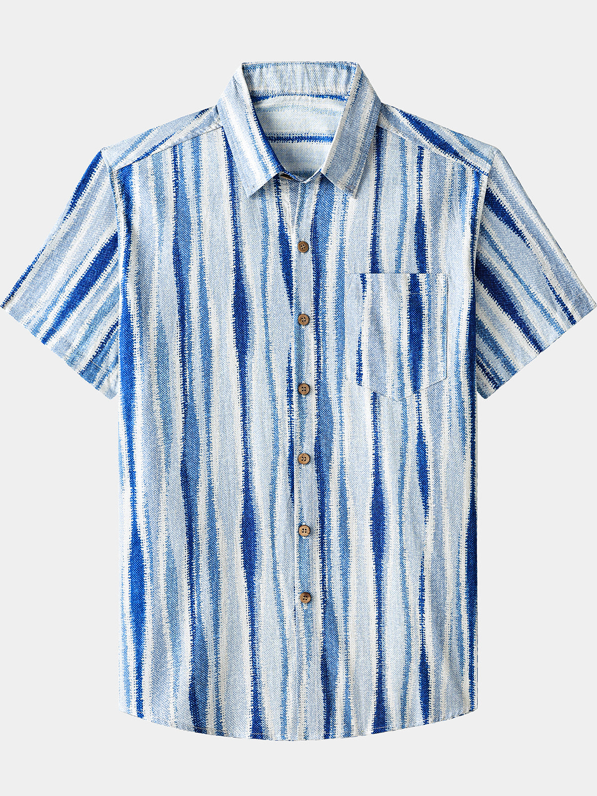 Chemise Homme Rayures Verticales Tie-Dye Rétro en Coton Manches Courtes