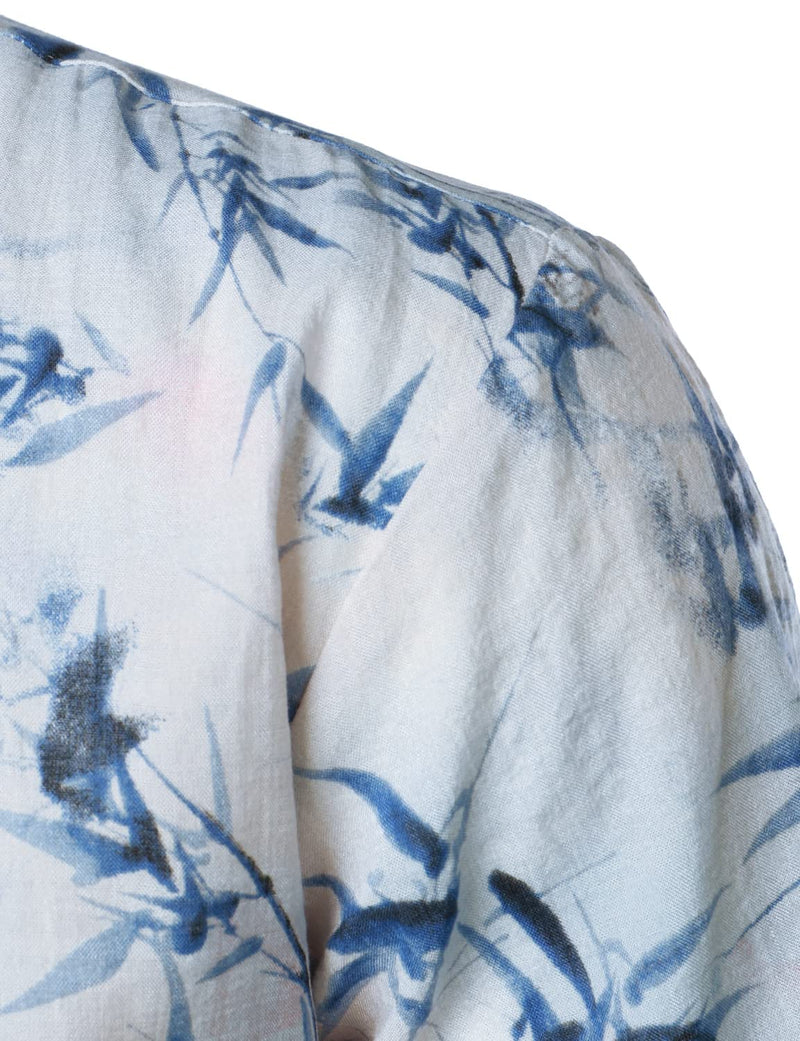 Chemise hawaïenne bleu clair à manches courtes en coton et bambou pour hommes