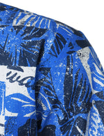 Chemise hawaïenne boutonnée en coton à manches courtes et imprimé tropical bleu pour homme