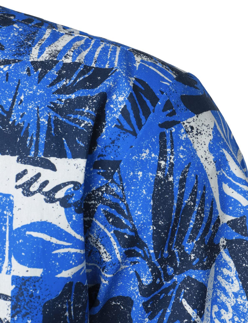 Chemise hawaïenne boutonnée en coton à manches courtes et imprimé tropical bleu pour homme