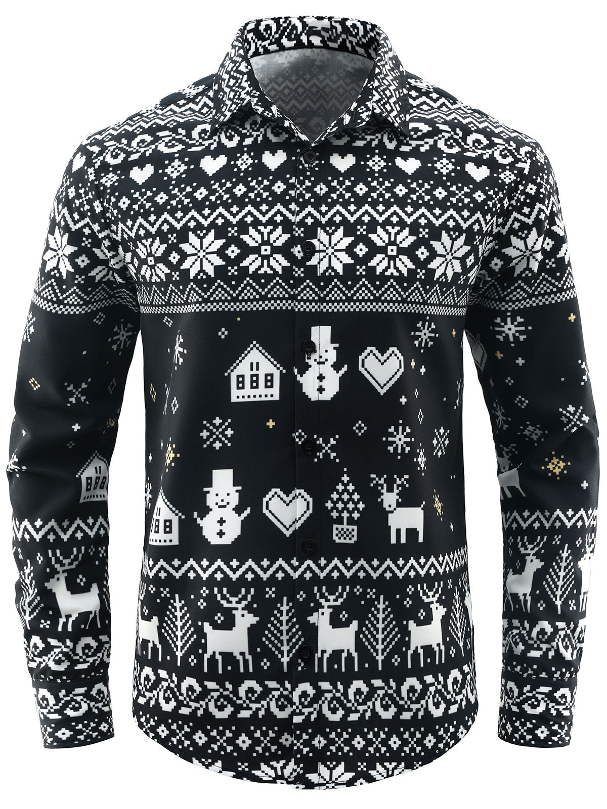 Chemise à manches longues boutonnée pour homme avec motif bonhomme de neige noir et drôle de Noël