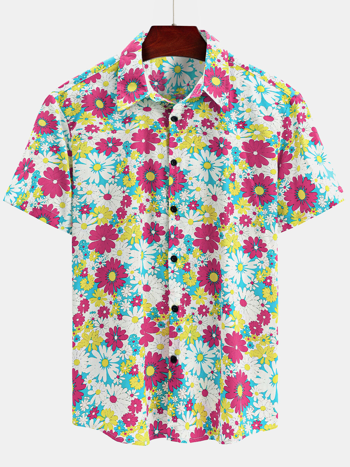 Chemise hawaïenne à manches courtes en coton décontracté à fleurs pour hommes