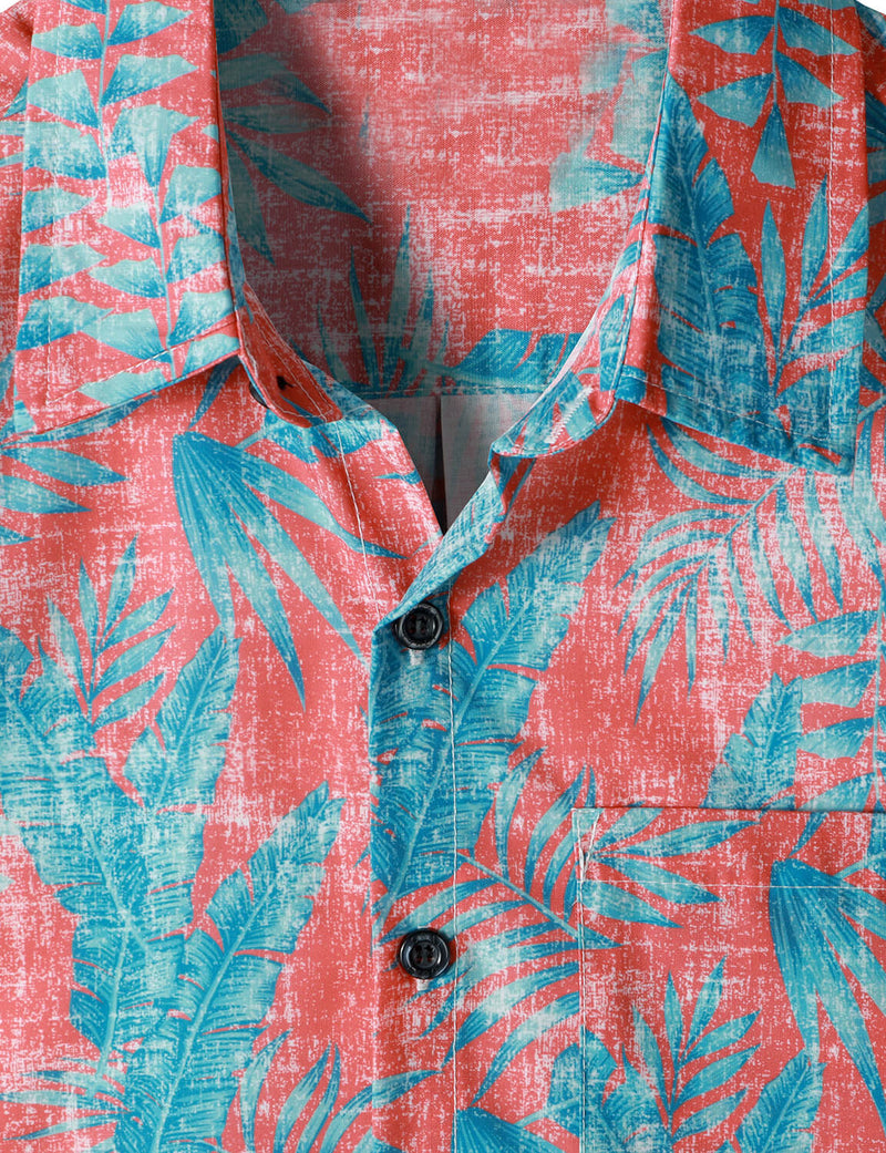 Chemise à manches courtes hawaïenne d'été à imprimé tropical rouge pour hommes