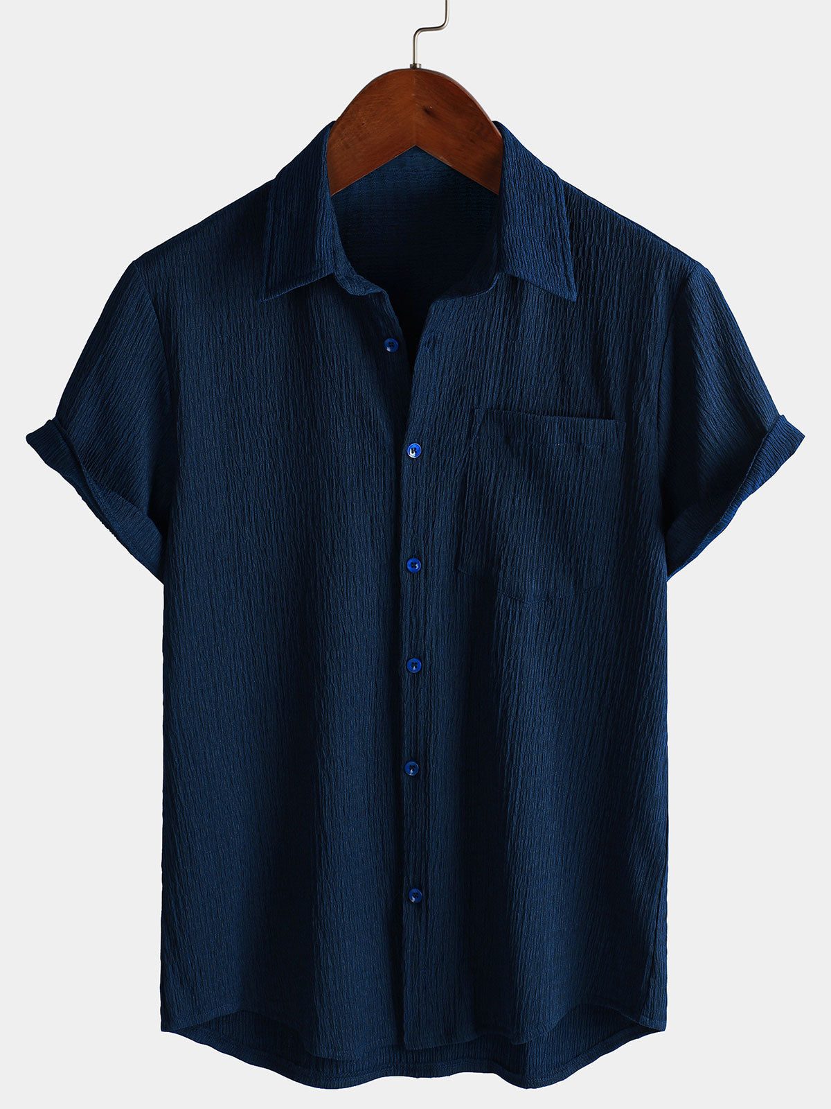 Chemise d'été décontractée à manches courtes et poches pour homme, couleur unie