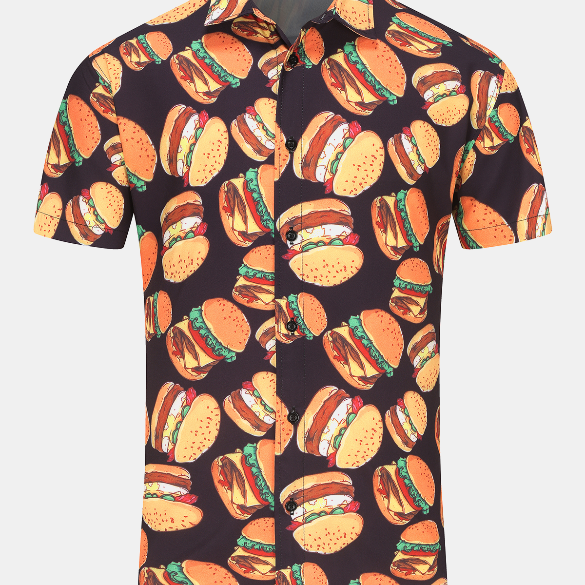 Chemise hawaïenne à manches courtes pour hommes, imprimé Hamburger amusant, décontracté et humoristique