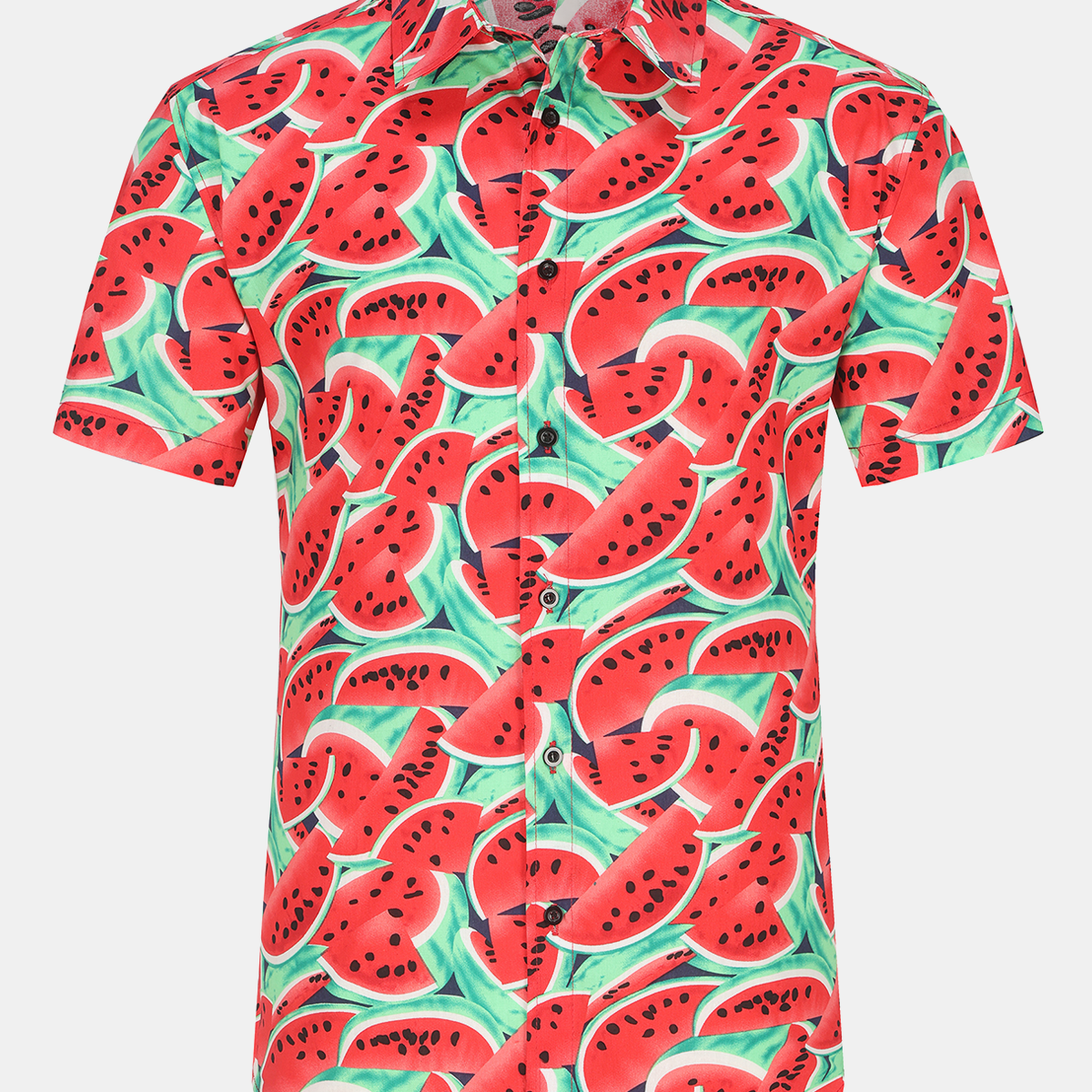 Chemise hawaïenne à manches courtes pour hommes, imprimé Fruits pastèque, été décontracté en coton