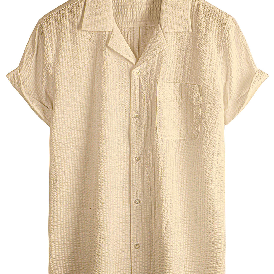 Chemise d'été boutonnée à manches courtes pour hommes, poche en coton, couleur unie, décontractée, plage