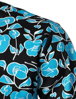 Chemise hawaïenne à fleurs bleues rétro en coton à manches courtes pour hommes