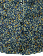 Hommes Bleu Marine Vintage Coton Floral Respirant Bouton Fleur Chemise à manches longues